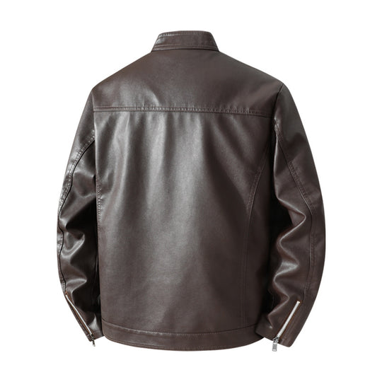 Herren Schlichte Kunstleder-Cityjacke mit Stehkragen, Zweiwege-Reißverschluss & Eingrifftaschen Nord Taschen