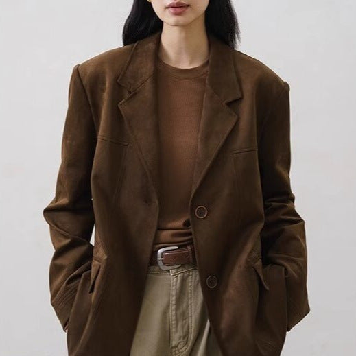 Damen Oversize Blazer in Velourslederoptik mit strukturierter Schulter und Zwei-Knopf-Verschluss Nord Taschen