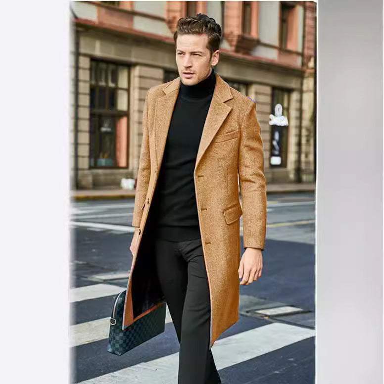 Herren Taillierter Wollmix-Mantel im klassischen Einreiher-Stil Nord Taschen