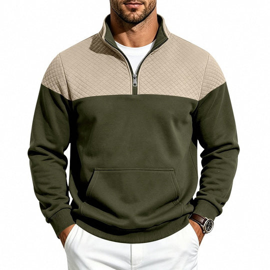 Herren Stehkragen-Sweatshirt mit Halbzip, gesteppter Schulterpasse und Kängurutasche Nord Taschen