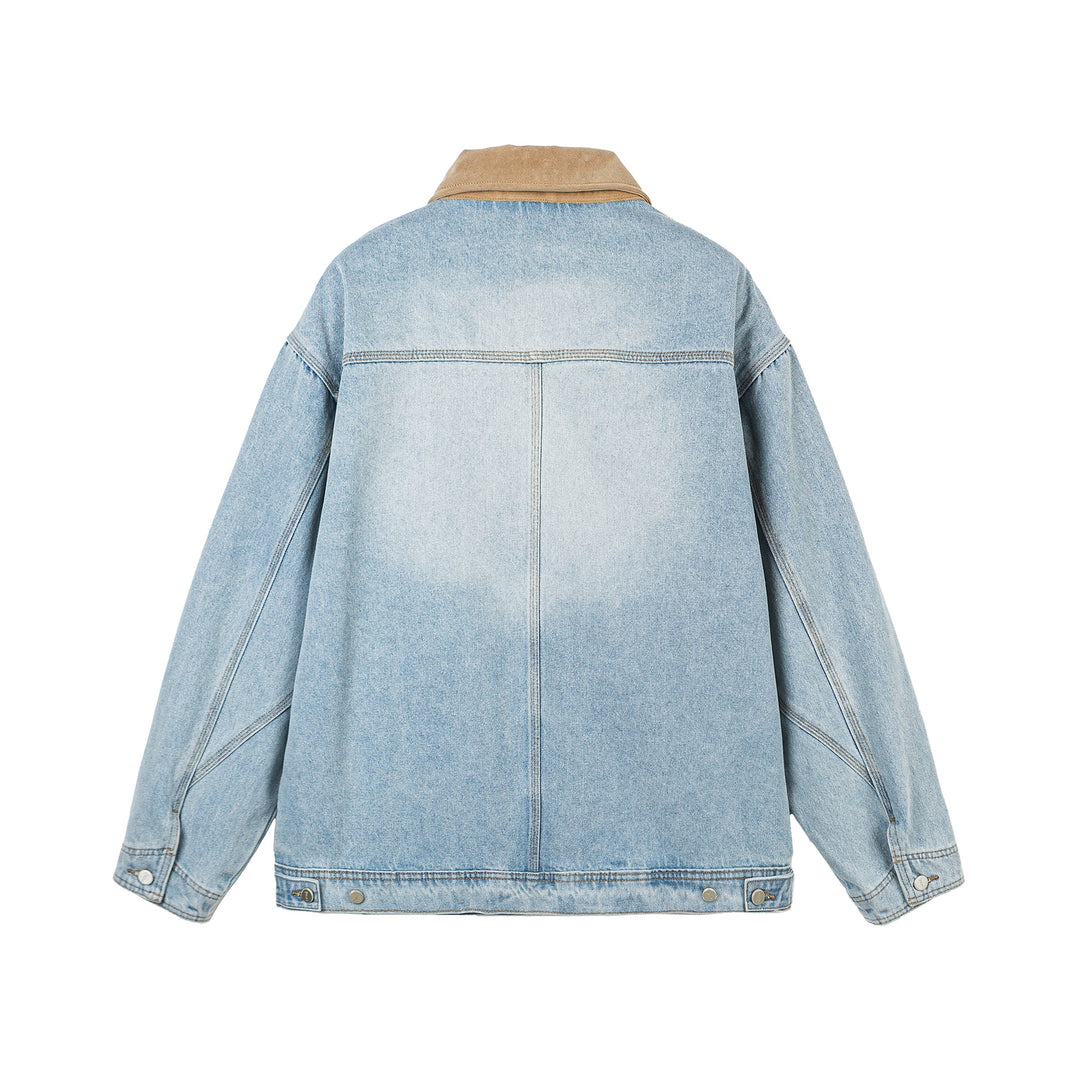 Damen Oversize-Denimjacke mit Velourslederkragen, verdecktem Reißverschluss und markanten Einstecktaschen Nord Taschen