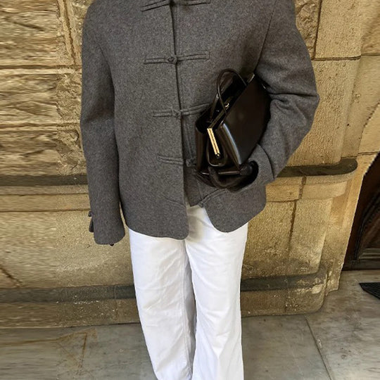 Damen Boxy Wollmix-Kurzjacke mit Knebelverschlüssen und Stehkragen Nord Taschen