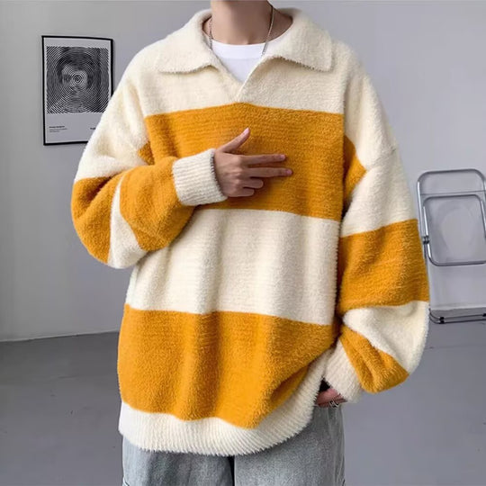 Herren Gemütlicher Grobstrickpullover mit modernen Streifen Nord Taschen