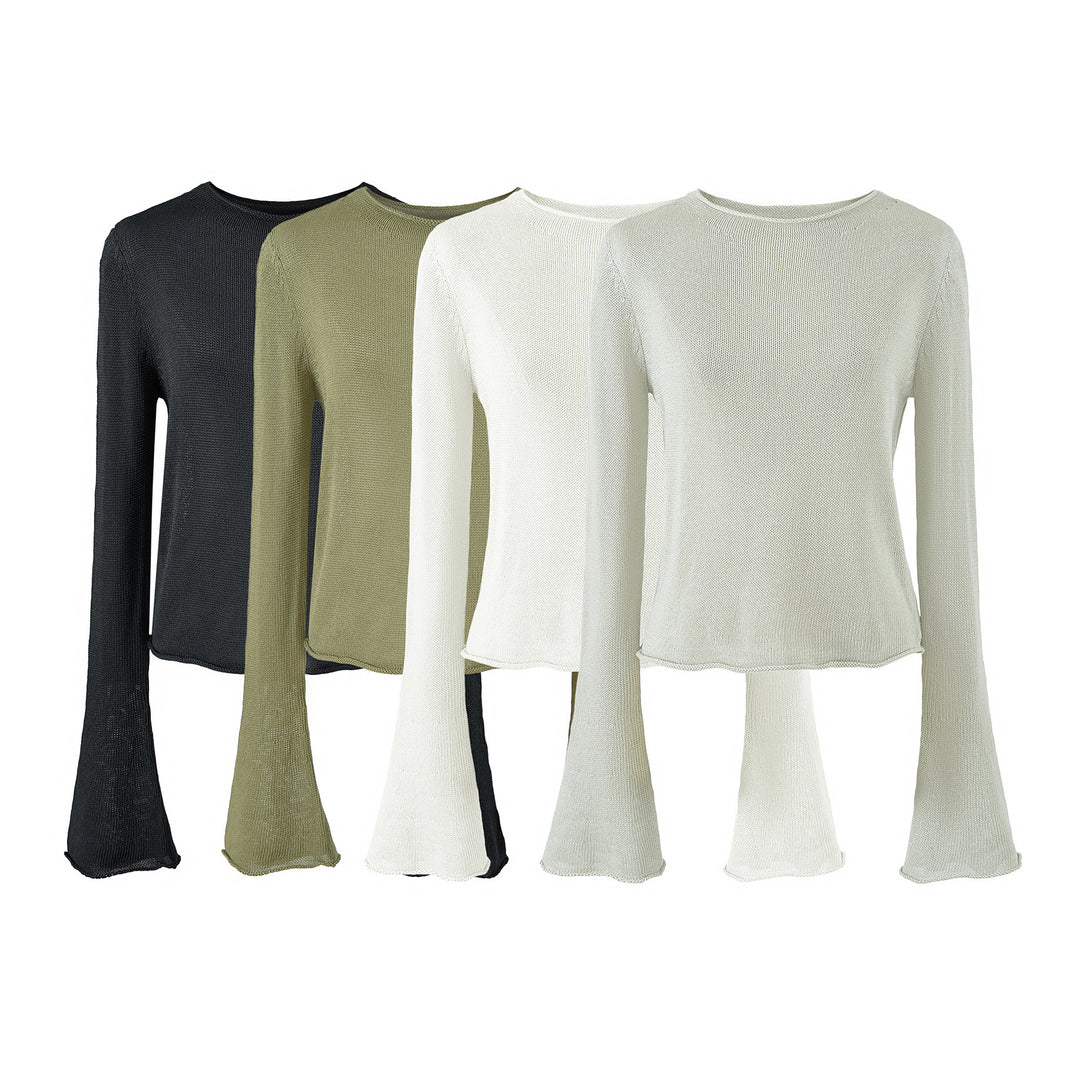 Damen Leichtes Feinstrick-Longsleeve mit ausgestellten Trompetenärmeln Nord Taschen
