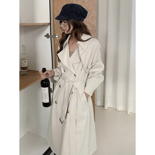 Damen Kastenförmiger Midilanger Trenchcoat mit weichem Fall und verstellbaren Manschetten Nord Taschen