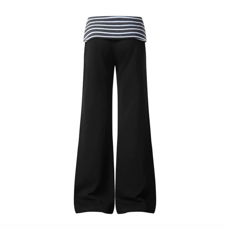 Damen Weite Loungewear-Hose mit umschlagbarem Streifenbund und Zierknöpfen Nord Taschen