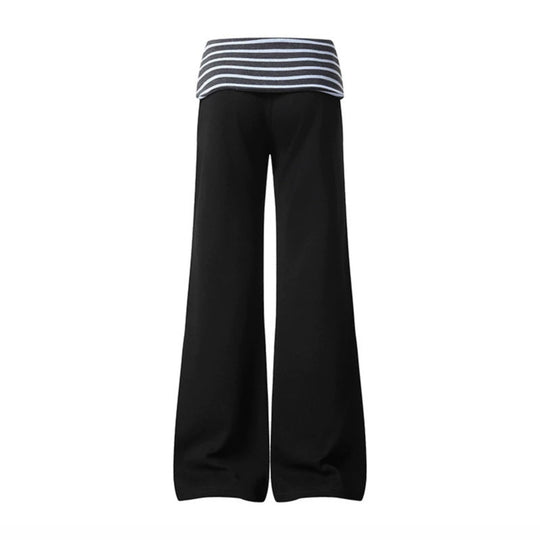 Damen Weite Loungewear-Hose mit umschlagbarem Streifenbund und Zierknöpfen Nord Taschen