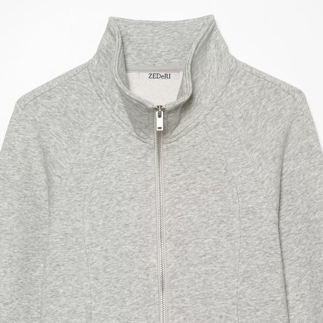 Damen Taillierte Sweatjacke mit Stehkragen, Reißverschluss und Raglanärmeln Nord Taschen