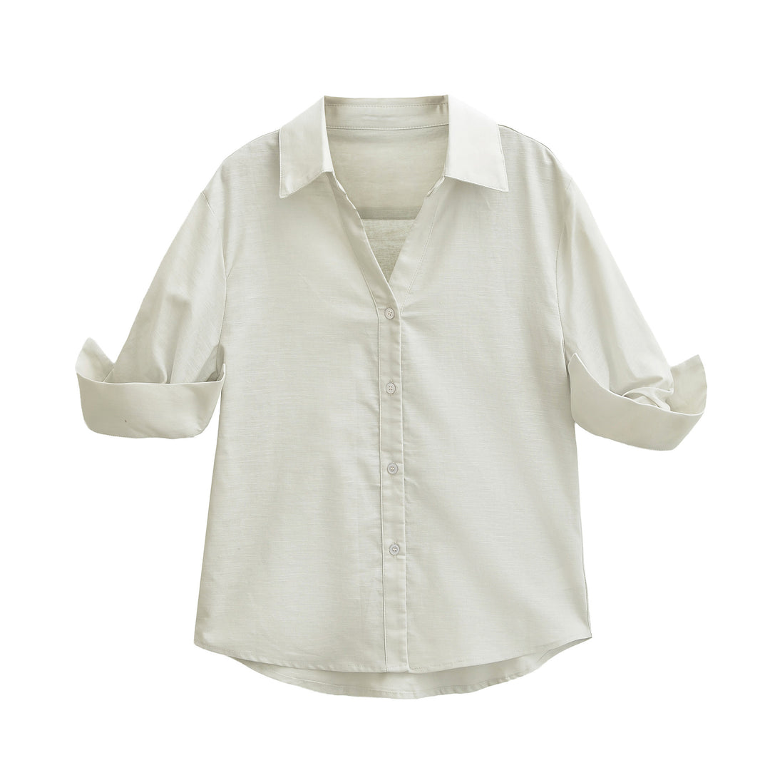 Damen Leichte Oversize Leinenoptik-Bluse mit Kentkragen und krempelbaren Ärmeln Nord Taschen