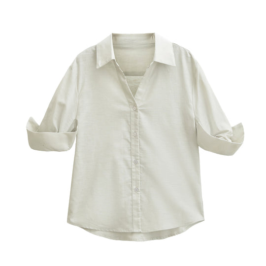 Damen Leichte Oversize Leinenoptik-Bluse mit Kentkragen und krempelbaren Ärmeln Nord Taschen