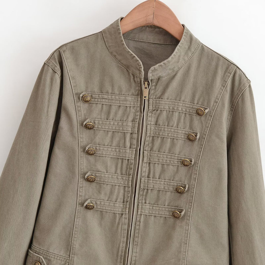 Damen Kurzjacke im Army‑Look aus Baumwoll‑Twill mit Stehkragen und dekorativen Zierriegeln Nord Taschen