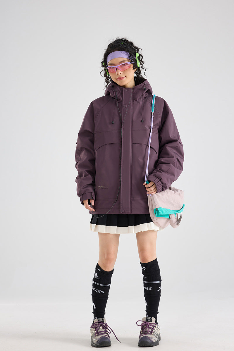Damen Wasserfeste atmungsaktive Kapuzenjacke im technischen Oversize-Schnitt Nord Taschen