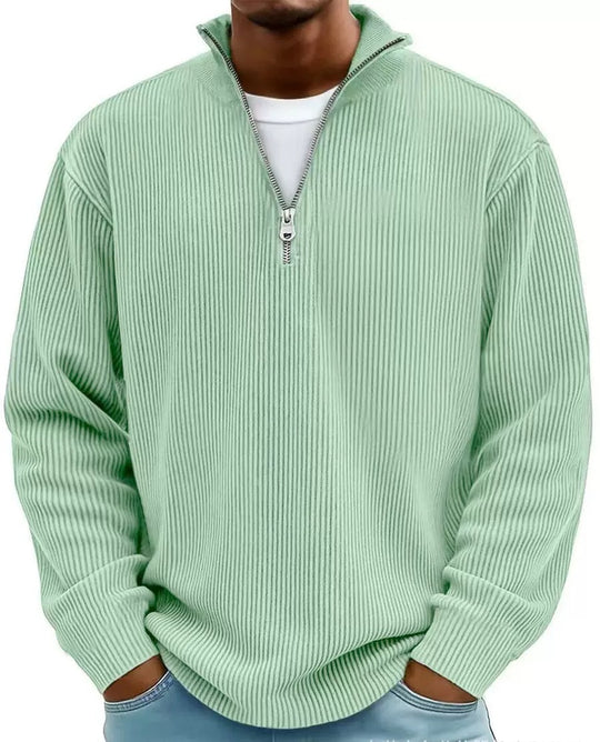 Herren gerippter Strickpullover mit Halbreißverschluss und Stehkragen Nord Taschen