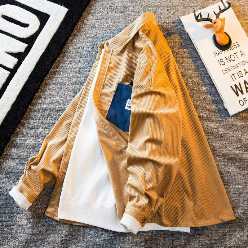 Herren Struktur-Cord-Overshirt mit versteckter Knopfleiste und kontrastierter Innenpattentasche Nord Taschen