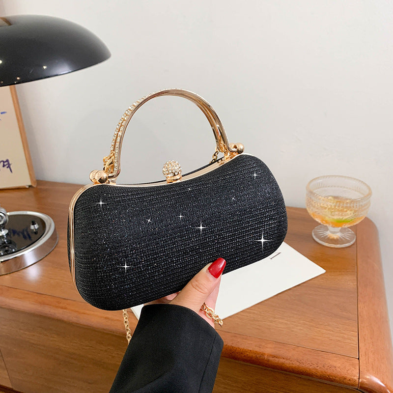 Damen Clutch mit funkelndem Glitzer und elegantem Goldrahmen Nord Taschen