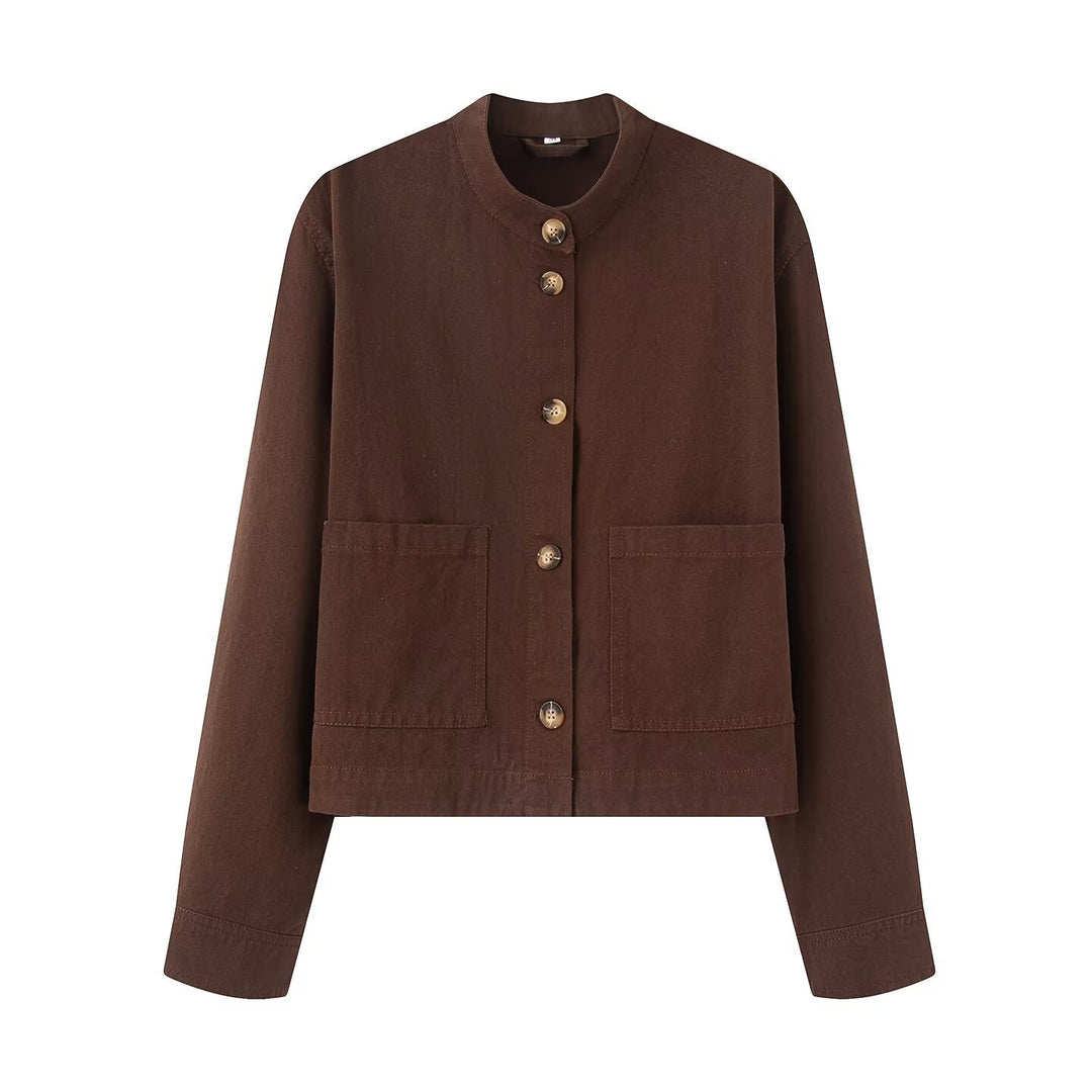 Damen Kurzjacke mit Stehkragen, Boxy‑Cropped Silhouette und aufgesetzten Taschen Nord Taschen