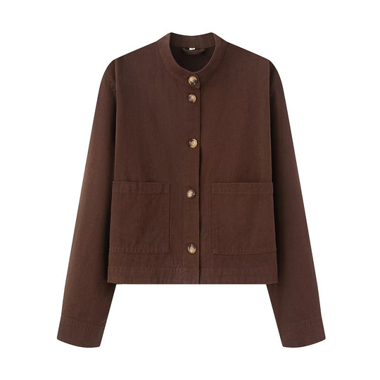 Damen Kurzjacke mit Stehkragen, Boxy‑Cropped Silhouette und aufgesetzten Taschen Nord Taschen