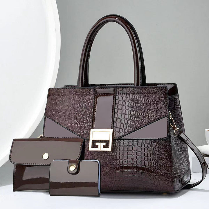 Damen elegante Handtasche mit abnehmbarer Mini-Clutch und raffiniertem Kroko-Look Nord Taschen