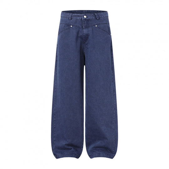 Damen Weite Highwaist Balloon-Jeanshose aus robustem Denim mit elastischem Knöchelsaum Nord Taschen