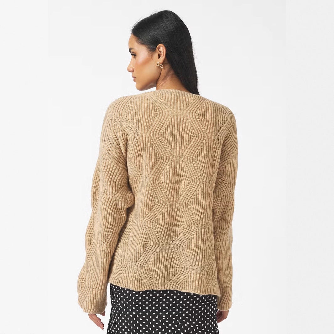 Damen Lässiger Strickpulli mit Bindeband Nord Taschen