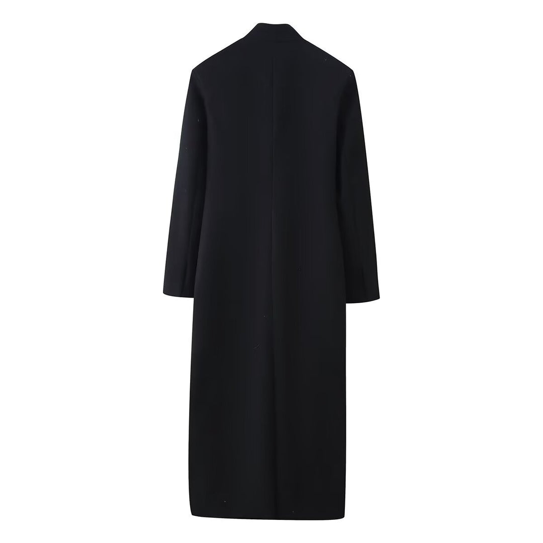 Damen Langer minimalistischer Mantel mit verdeckter Knopfleiste und aufgesetzten Taschen Nord Taschen
