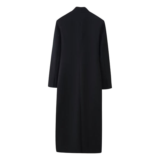 Damen Langer minimalistischer Mantel mit verdeckter Knopfleiste und aufgesetzten Taschen Nord Taschen