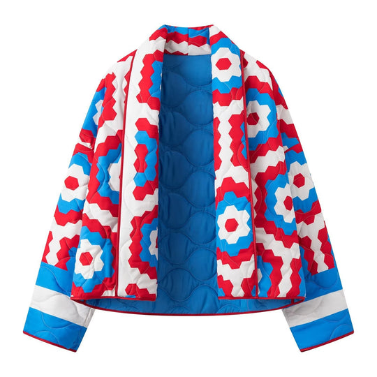 Damen Gesteppte Quilt-Jacke im Patchwork-Motiv mit kastiger Oversize-Silhouette Nord Taschen