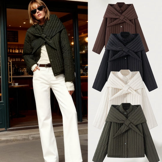 Damen Steppjacke mit übergroßem Wickelkragen und Druckknopf-Leiste Nord Taschen