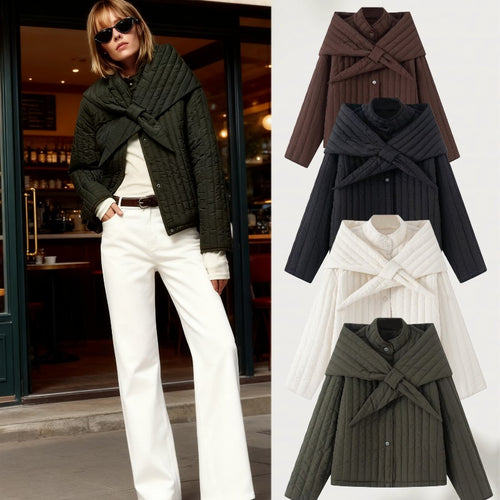 Damen Steppjacke mit übergroßem Wickelkragen und Druckknopf-Leiste Nord Taschen