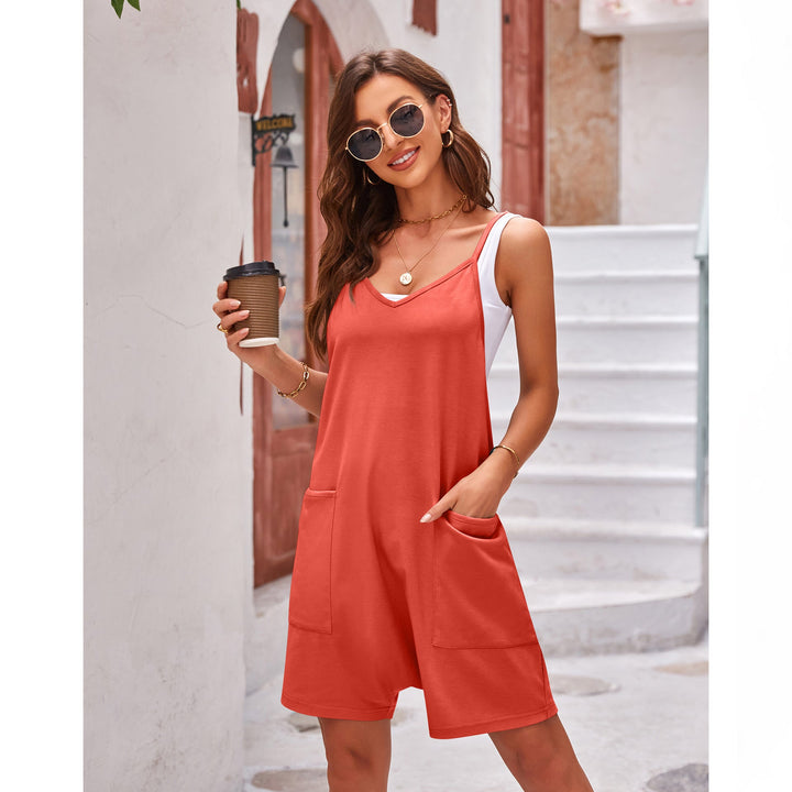 Damen komfortabler Overall mit tiefem Ausschnitt und praktischen Taschen