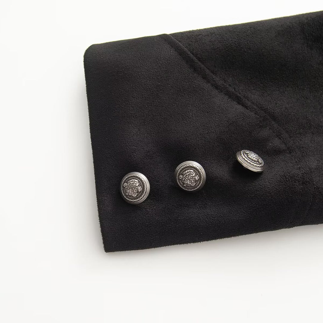 Damen Kurze uniforminspirierte Jacke mit hohem Stehkragen, Doppelknopfreihe und Ziermanschetten Nord Taschen