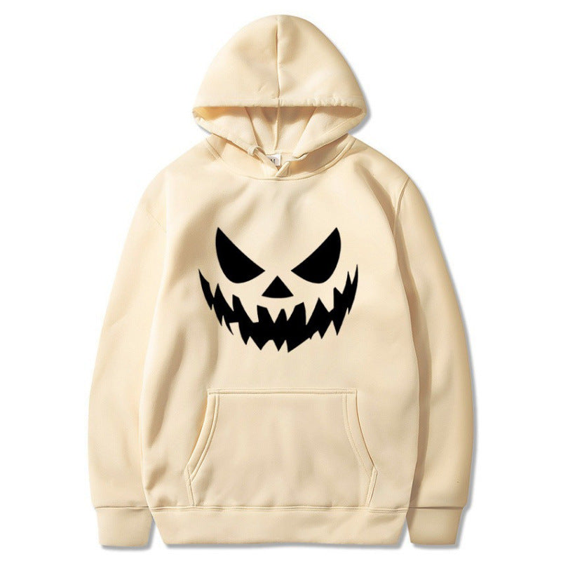 Unisex Kapuzenpullover mit gruseligem Kürbisgesicht-Print und Oversize Kängurutasche Nord Taschen