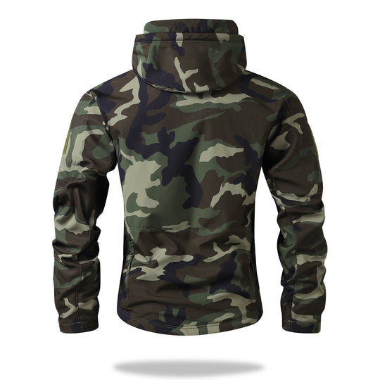 Herren Taktische Softshell-Jacke mit Kapuze, Camouflage-Print und Multifunktions-Taschen Nord Taschen