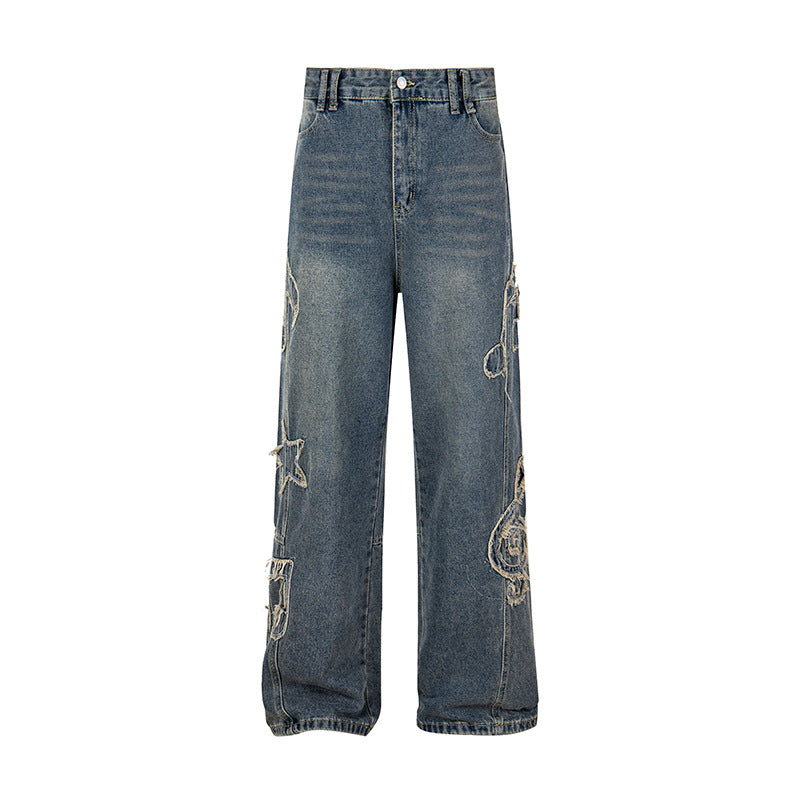 Damen Jeans mit hohem Bund, weitem Beinverlauf, Stick- und Destroy-Details Nord Taschen