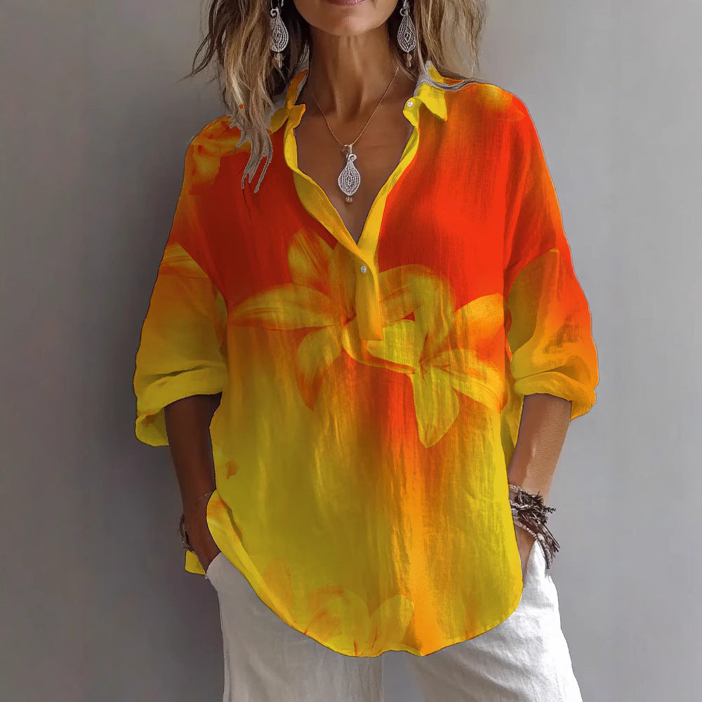 Damen lässige Bluse mit floralem Musterdruck und Knopfleiste Nord Taschen