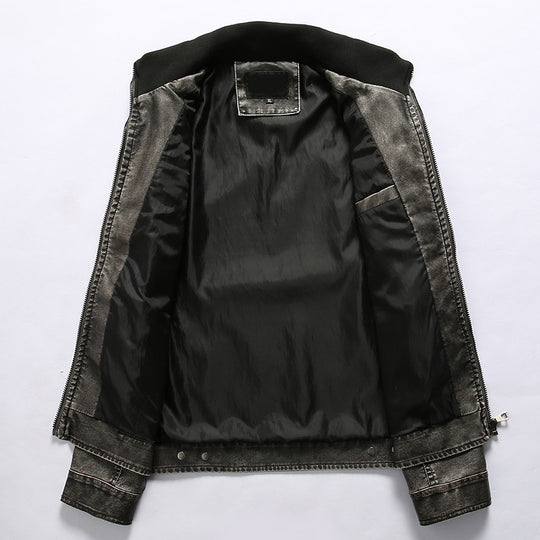 Herren Bikerjacke im Vintage-Lederlook mit Reißverschluss und Brusttaschen Nord Taschen
