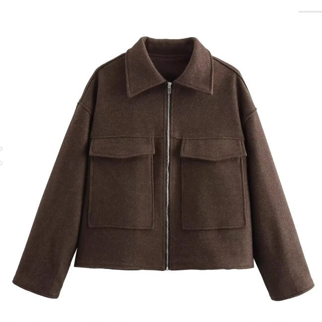 Damen 60+ Boxy Kurzjacke aus Wollmix mit Reißverschluss und aufgesetzten Pattentaschen Nord Taschen