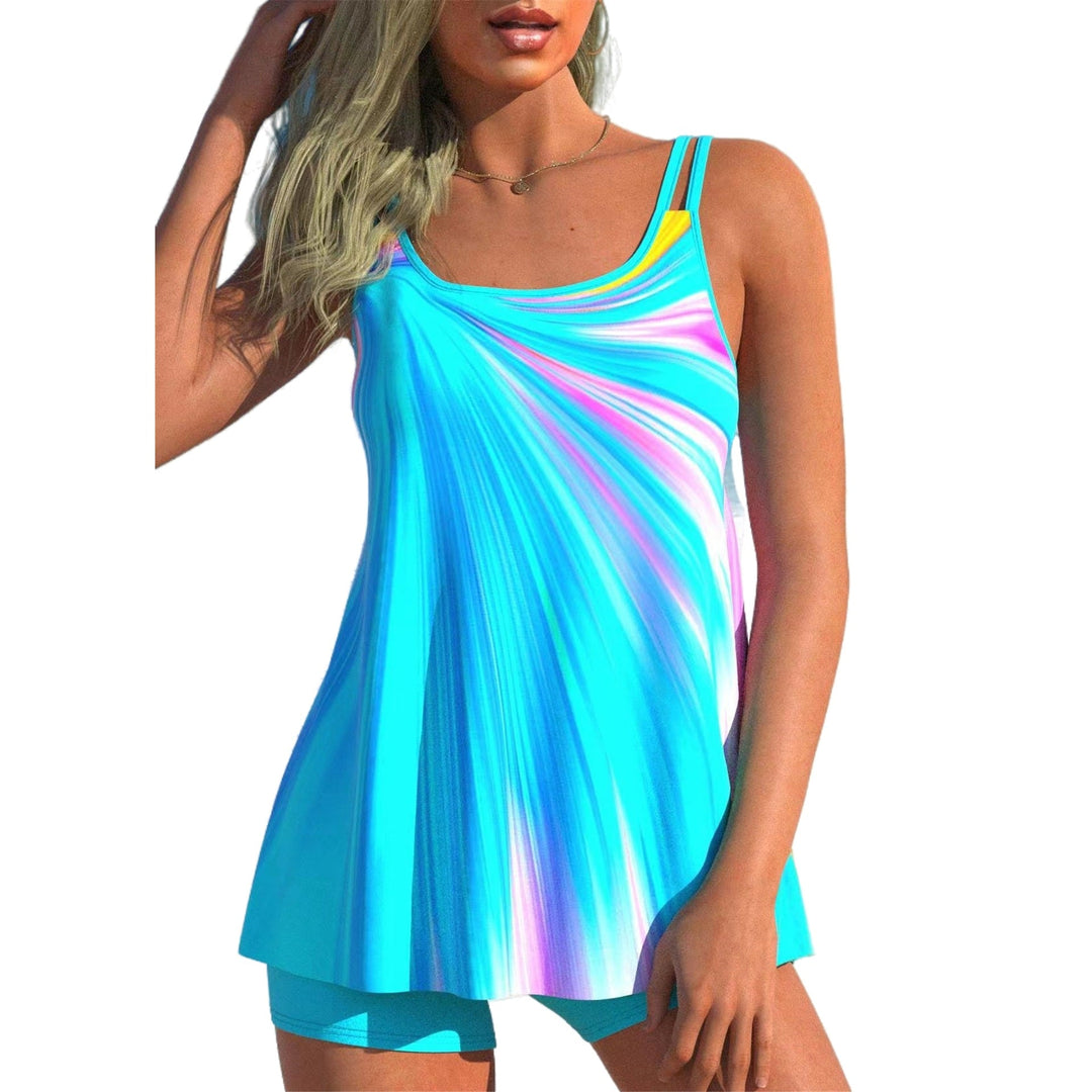 Damen nan fließendes A-Linien Tankini-Oberteil mit doppelten Spaghettiträgern und figurumspielender Passform