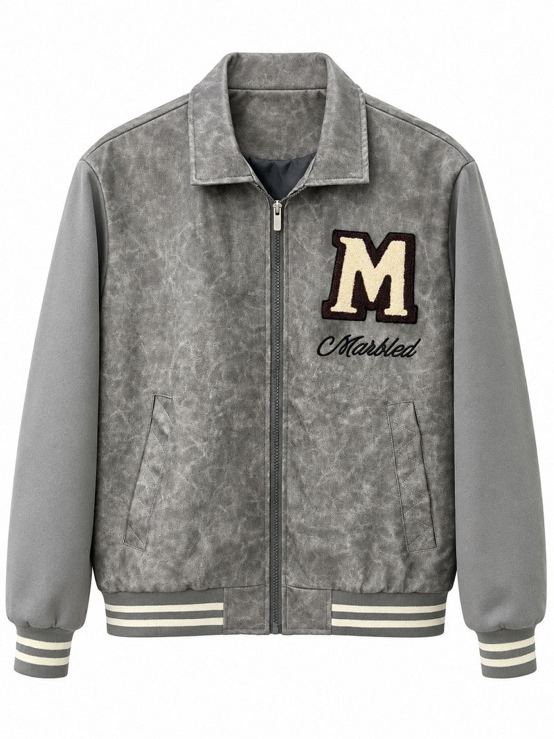 Herren Varsity-Bomberjacke im Vintage-Lederlook mit Chenille-Emblem Nord Taschen
