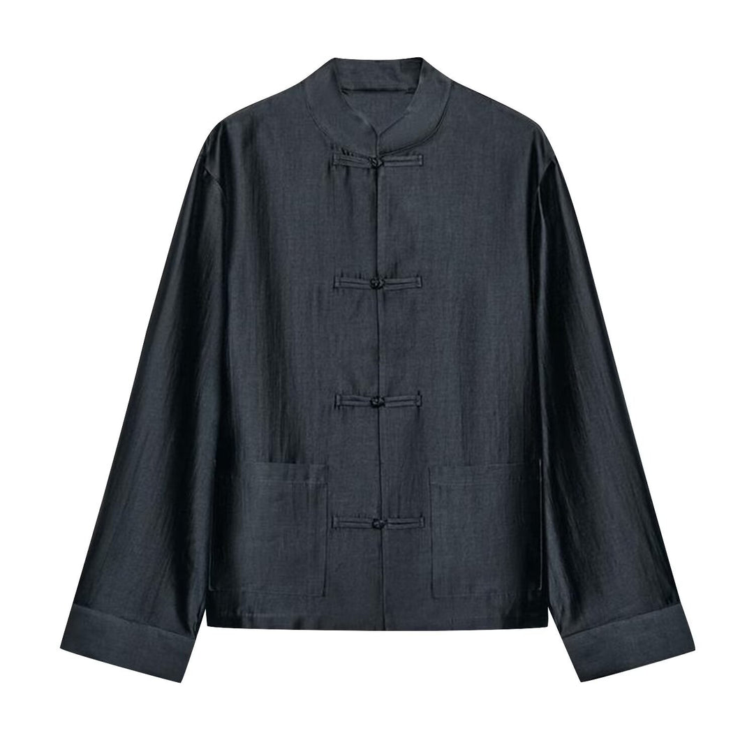 Damen Leichte Stehkragenjacke mit traditionellen Knotenverschlüssen Nord Taschen