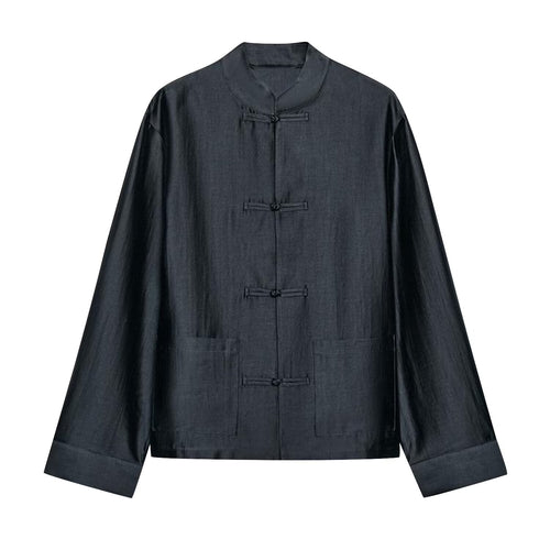 Damen Leichte Stehkragenjacke mit traditionellen Knotenverschlüssen Nord Taschen