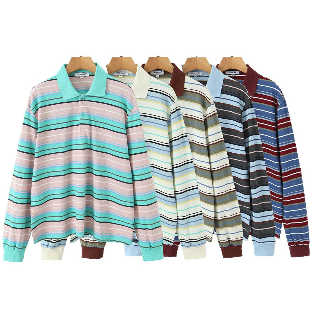 Damen Gestreiftes Poloshirt‑Sweatshirt aus Baumwollmix mit Kontrastkragen und gerippten Bündchen Nord Taschen