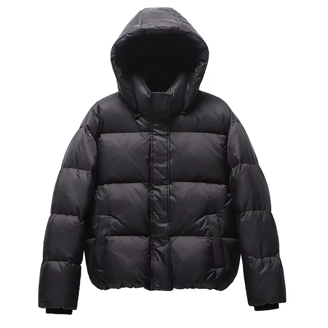 Damen Kurz geschnittene Oversize-Steppjacke mit XXL-Kapuze und thermischer Isolierung Nord Taschen