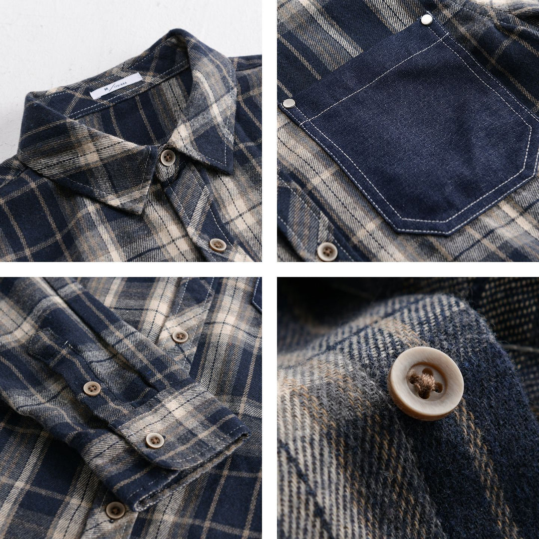 Herren kariertes Flanell-Overshirt im Relaxed-Fit mit kontrastierter Brusttasche Nord Taschen