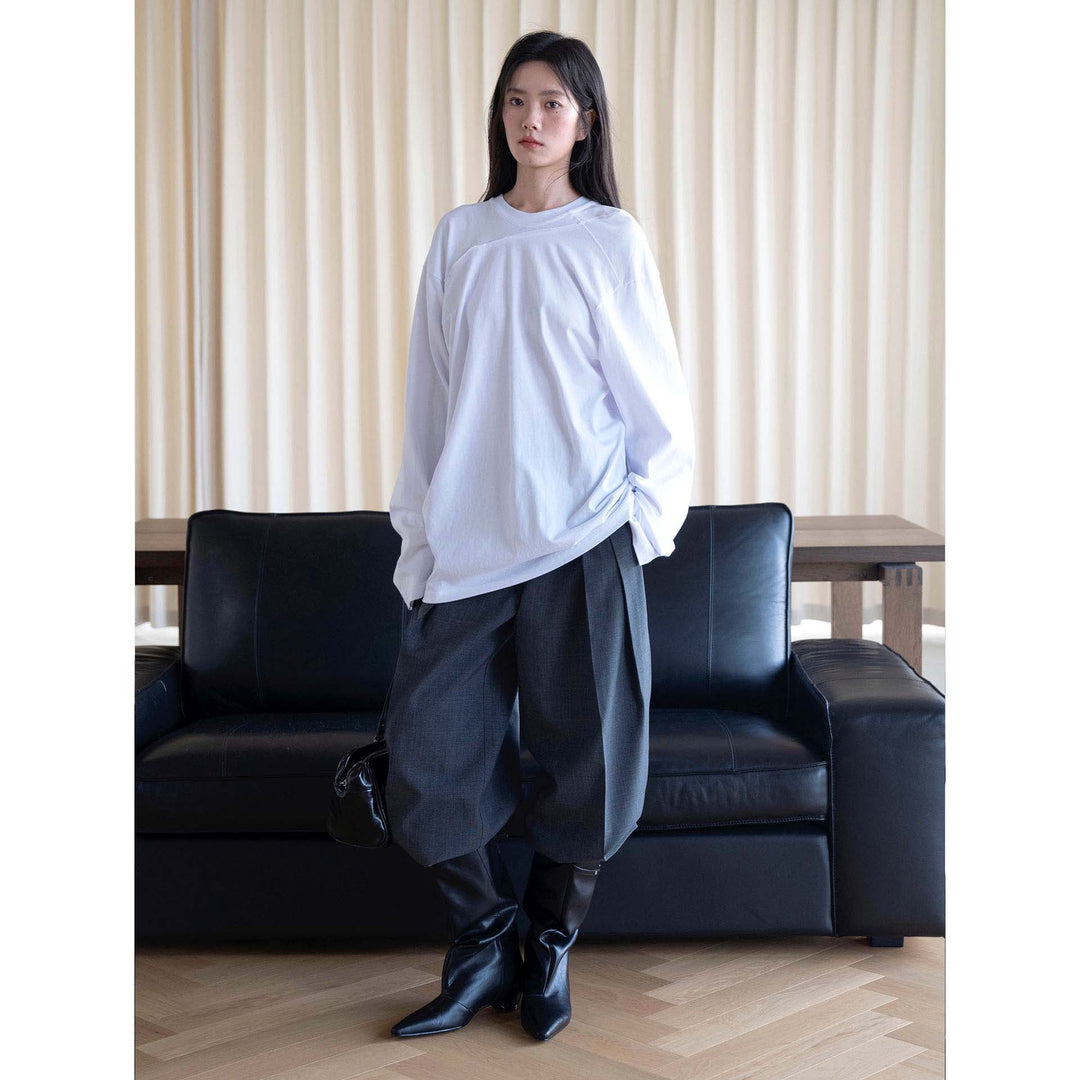 Damen Oversized-Longsleeve aus Baumwolljersey mit überschnittener Schulter und Ziernaht Nord Taschen