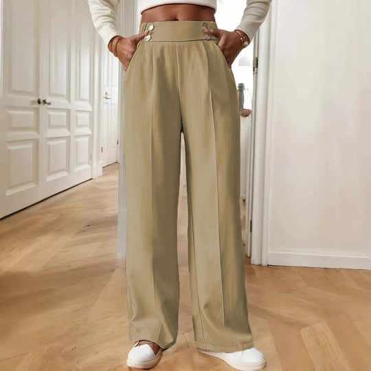 Damen Elegante und luftige Hochbundhose mit weitem Bein und praktischen Taschen