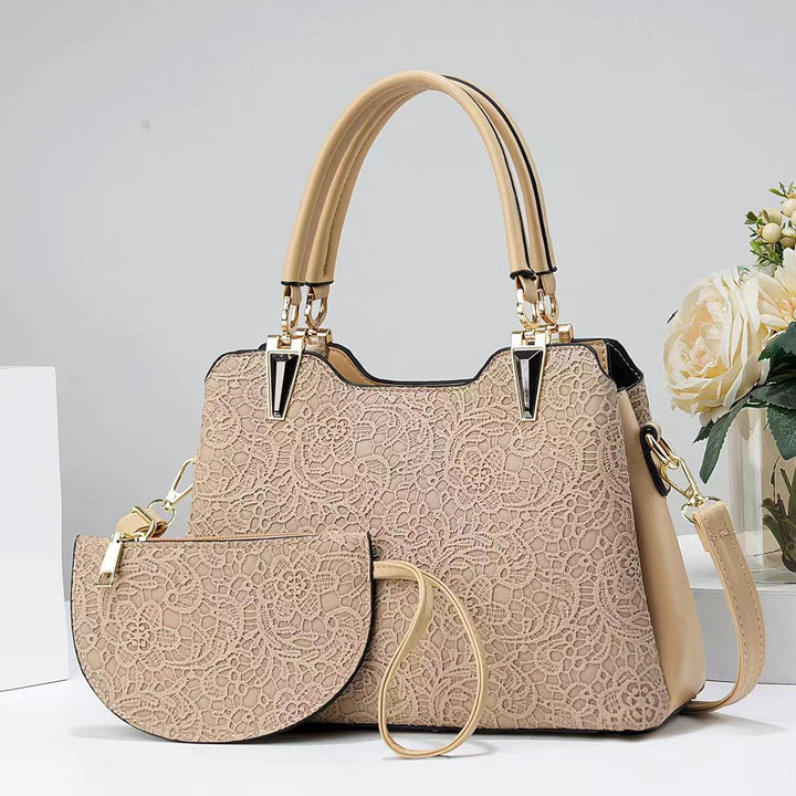 Damen elegante Handtasche mit filigranem Spitzenmuster und abnehmbarer Clutch Nord Taschen