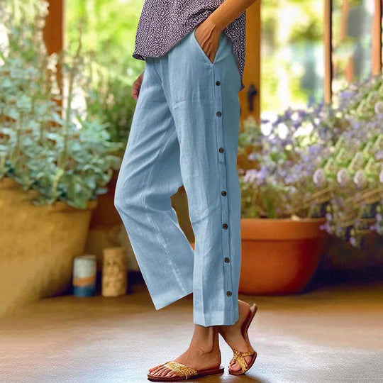 Damen Leichte Relaxed-Hose mit seitlicher Knopfleiste und Eingrifftaschen Nord Taschen