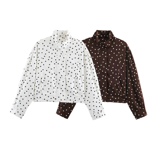 Damen Gepunktete Cropped-Jacke im Boxy-Cut mit hohem Stehkragen Nord Taschen