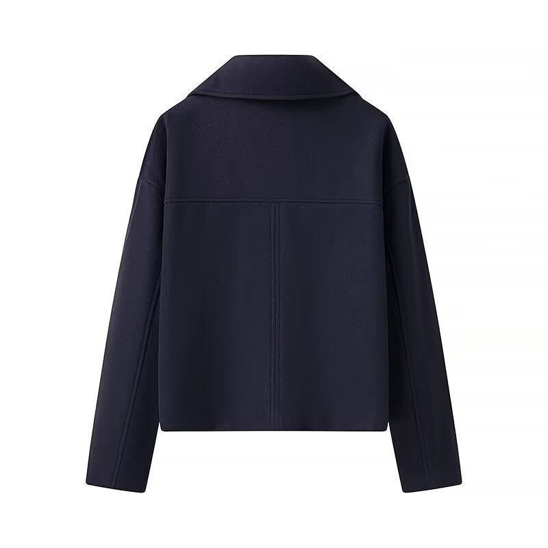 Damen Kurzer Boxy-Wollmix-Peacoat mit doppelreihiger Knopfleiste und aufgesetzten Taschen Nord Taschen
